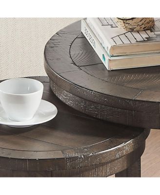 24" 2PC Curved Round Wooden Coffee Table Set