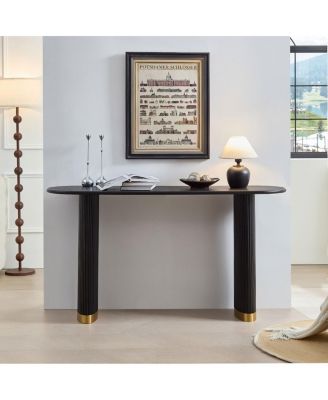 Narrow Console Table with Stainless Steel Legs, Modern Black MDF Sofa Table