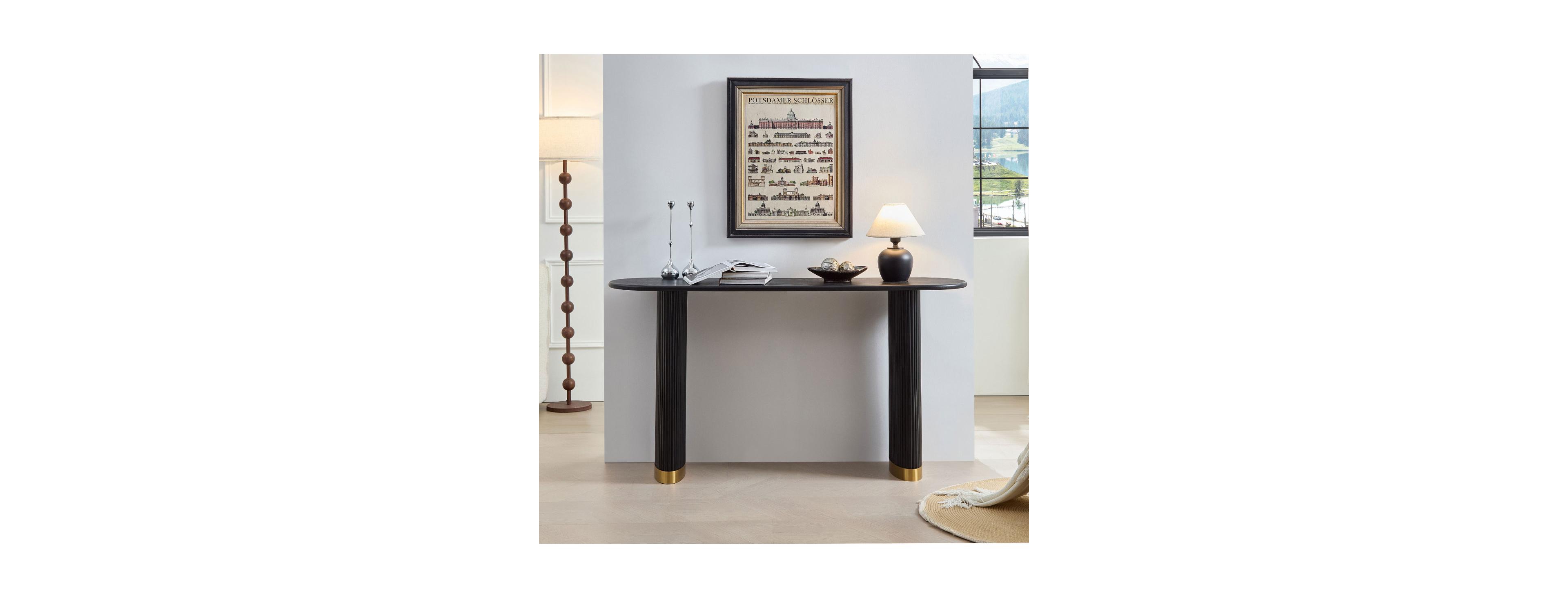 Streamdale Furniture Narrow Console Table with Stainless Steel Legs, Modern Black Mdf Sofa Table