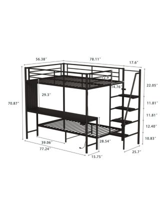 Black full size bunk bed with twin size, LED light and charging socket