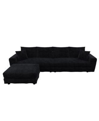 Streamdale Plush Corduroy 4-Seat Sofa, Modern Comfy Upholstered Cloud Couch, Black