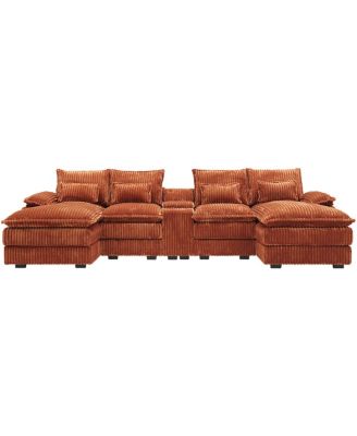 120" 5-piece U-shaped sofa w/ console, USB ports & 4 pillows