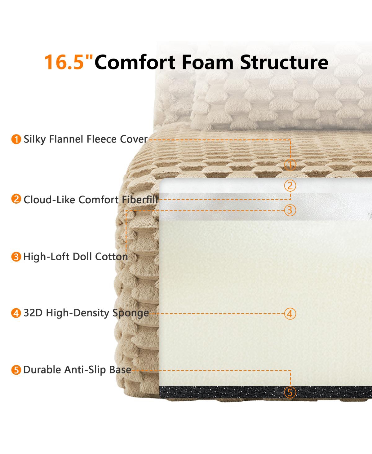 Streamdale Furniture 82" Modern Modular Flannelette Sectional Sofa, Oversized 2-Seater Couch, Light Camel