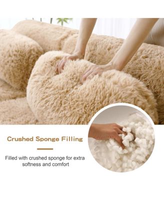  L-shaped Boneless Sofa, Soft Fluffy Plush Fabric, Chaise, No Assembly, Ergonomic