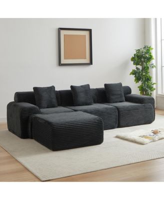 Streamdale 114-inch Corduroy Modular Sofa with Inlaid Design, 3 Pillows, Wider Backrest, 4 Modules.