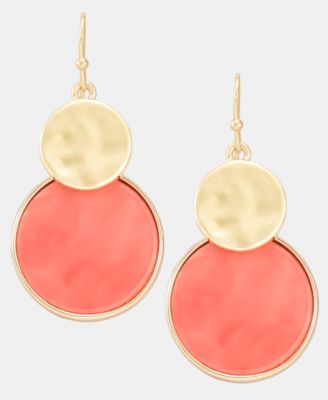 Disc & Stone Inlay Drop Earrings