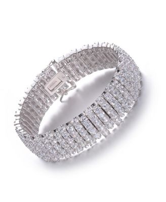 Sterling Silver with Colored Cubic Zirconia Wide Elegant Bracelet