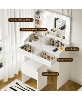 Vanity Desk with Mirror and Lights, Makeup Vanity with Power Outlet