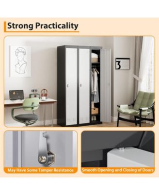 71" Metal Locker Cabinet with Hanging Rod and Shelves, Heavy Duty Steel Storage for Office or Gym