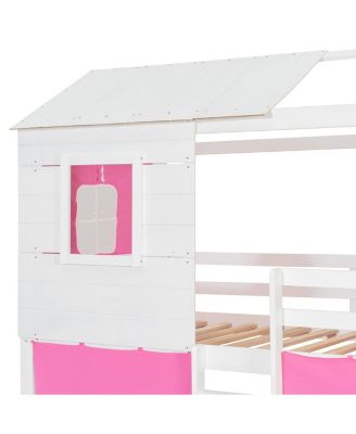 Twin Size Bunk Wood House Bed with Tent
