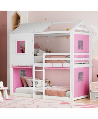Twin Size Bunk Wood House Bed with Tent