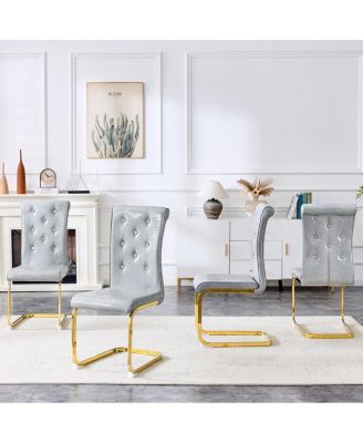 Set of 2 Retro Alligator Upholstered Dining Chairs with Crystal Buckle & Gold Legs