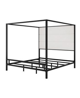 Modern Velvet Upholstered Canopy Bed Frame