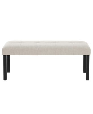 Modern Tufted Linen Dining Bench with Black Rubber Wood Legs