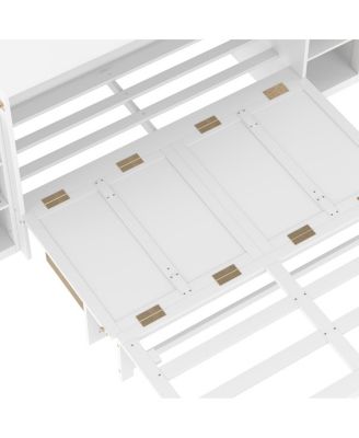 Full-size Murphy bed with storage drawers and shelves