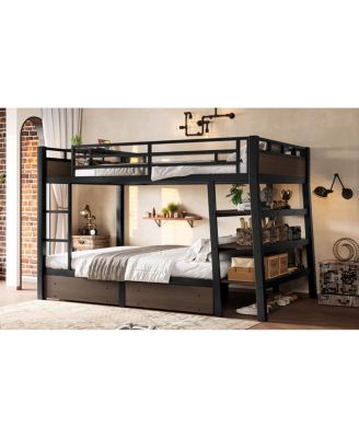 Full Size Metal Bunk Bed with Storage, LED, and USB