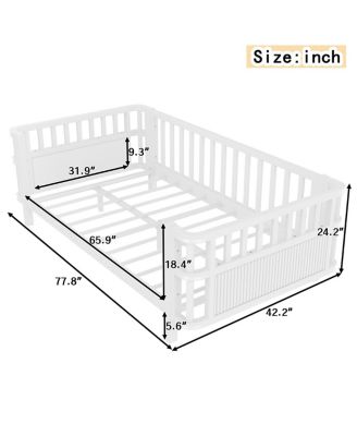 Streamdale Children's double wooden platform bed with railings, Twin, White