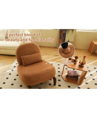 Cute Velvet Accent Chair with Solid Wood Legs