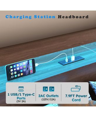 Wooden Queen Farmhouse Bed Frame with Bookcase, Storage Drawers & LED Headboard