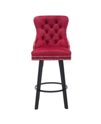 Modern Velvet Swivel Bar Stools with Button Tufting and Rivet Trim