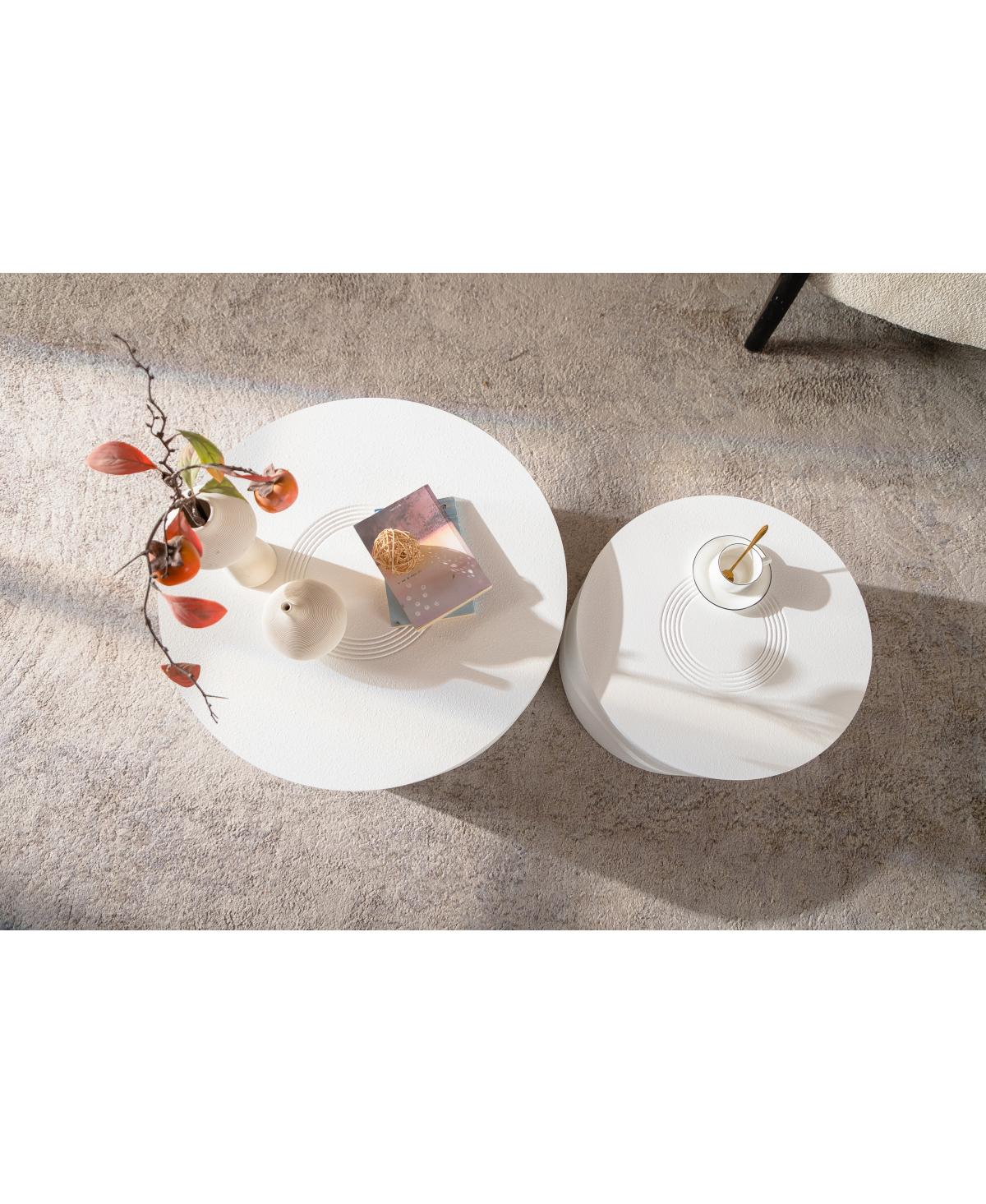 Streamdale Furniture Set of 2 White Round Coffee Tables with Hidden Storage (26.77"/19.69)