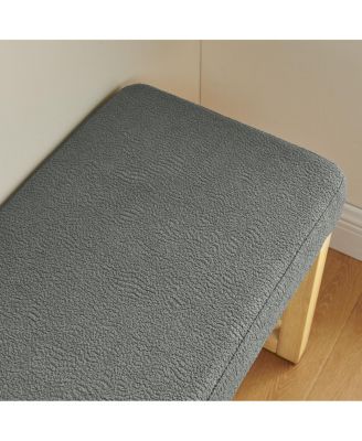 Shoe-changing bench with wooden frame and cushioned seat