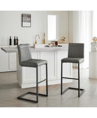   Faux Leather Bar Stool - Padded Seat, Metal Frame - Kitchen Island Seating