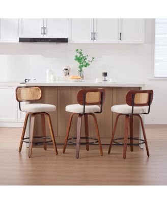 Set of 3, 26" Counter Height Bar Stools - Cane Rattan, Swivel