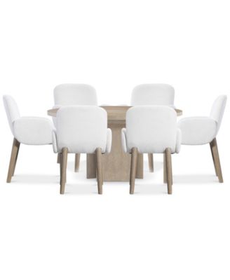 Loggia 7-Pc. Wood Round Table and Upholstered Arm Chairs Dining Set