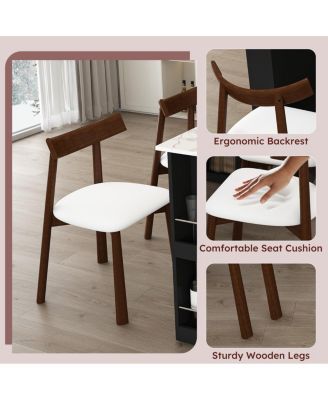 Kitchen Island Set with 2 Chairs, Extendable & Rotating Table, Marble Veneer, 4 Drawers & Cabinets