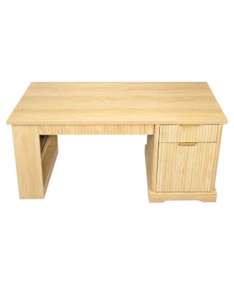 55" Modern Fluted Office Desk with Storage, Drawers, Power Outlet & Shelves