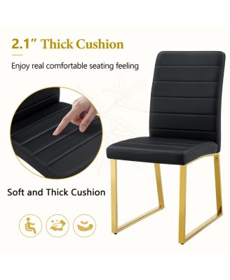 Marble patterned glass dining chair set with gold decoration