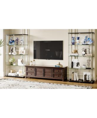 Glass Display Cabinet with Lock, 4-Shelf Double Doors