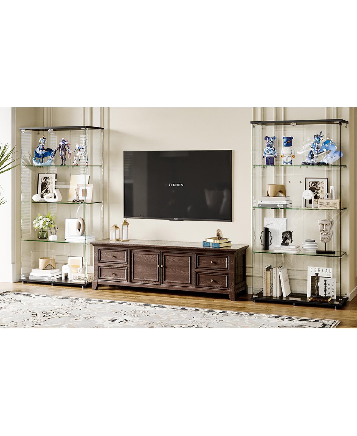 Streamdale Furniture Glass Display Cabinet with Lock, 4-Shelf Double Doors