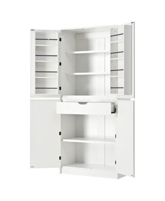 72" Farmhouse Kitchen Pantry Cabinet with 8 Shelves, Curved Storage, Hidden Drawer