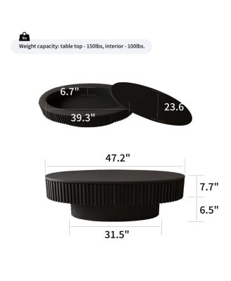 47" Oval Black Wood Veneer Coffee Table with Storage