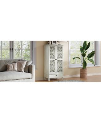 Rustic 55" Storage Cabinet with Drawer and Carved Wood Doors