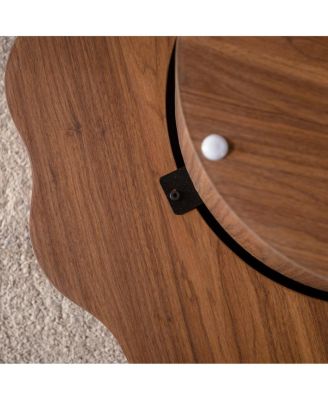 31.5" Scalloped Edge Walnut MDF Wood Grain Center Table - Modern Irregular Round Coffee Table