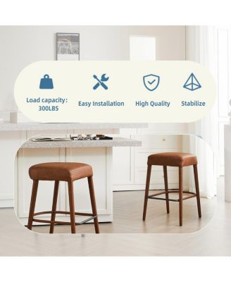 Counter Height Backless Brown Faux Leather Bar Stool - Padded Seat, Metal Legs (2 Sets)