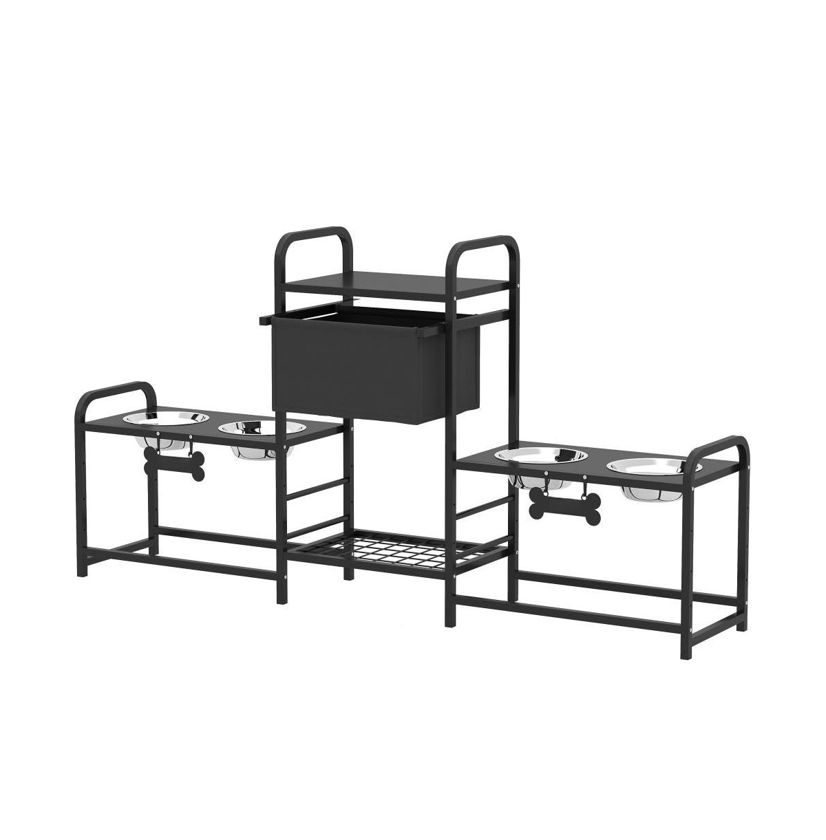 Aostirmotor Adjustable Dog Bowl Stand Pet Feeding Station in Black