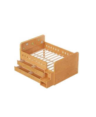 Wooden Full Size Bed with LED Light, Storage Drawers