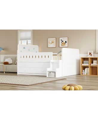 Wooden Full Size Bed with LED Light, Storage Drawers