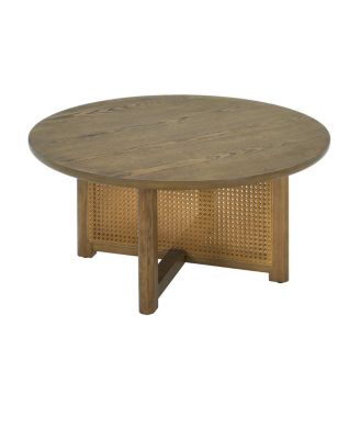 32" Rattan Coffee Table, Round Rattan Woven Wood Coffee Table