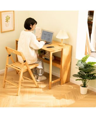 Bamboo Folding Desk, Space-Saving Computer Desk for Small Spaces, Foldable Study Table