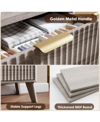 Fluted Dresser for Bedroom, 5 Deep Drawer Modern Wood Storage Chest, Grey