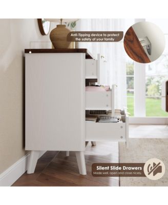 Fluted Dresser for Bedroom, 6 Deep Drawer Modern Wood Storage Chest, White