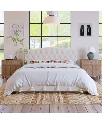 Upholstered Bed with Curved Headboard, Tufted Details, No Box Spring Needed