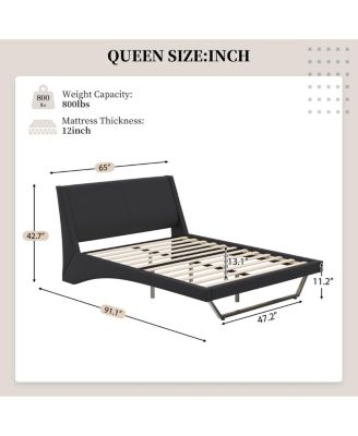 Queen Size Pu Leather Upholstered Bed Frame, No Box Spring Needed