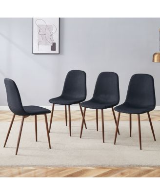 Luxury Simple Chair - Set of 4 Black Linen-Cotton Dining Chairs with Metal Walnut Legs.