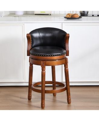 Streamdale Cow top Leather Wooden Bar Stools, 360 Swivel Bar Chair with Backs
